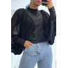 Blouse noire manches bouffantes en voile - 1