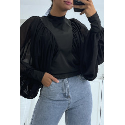 Blouse noire manches bouffantes en voile - 2