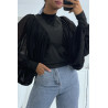 Blouse noire manches bouffantes en voile - 2