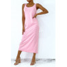Longue robe rose fluide avec bouton sur l'avant et fente à l'arrière - 1