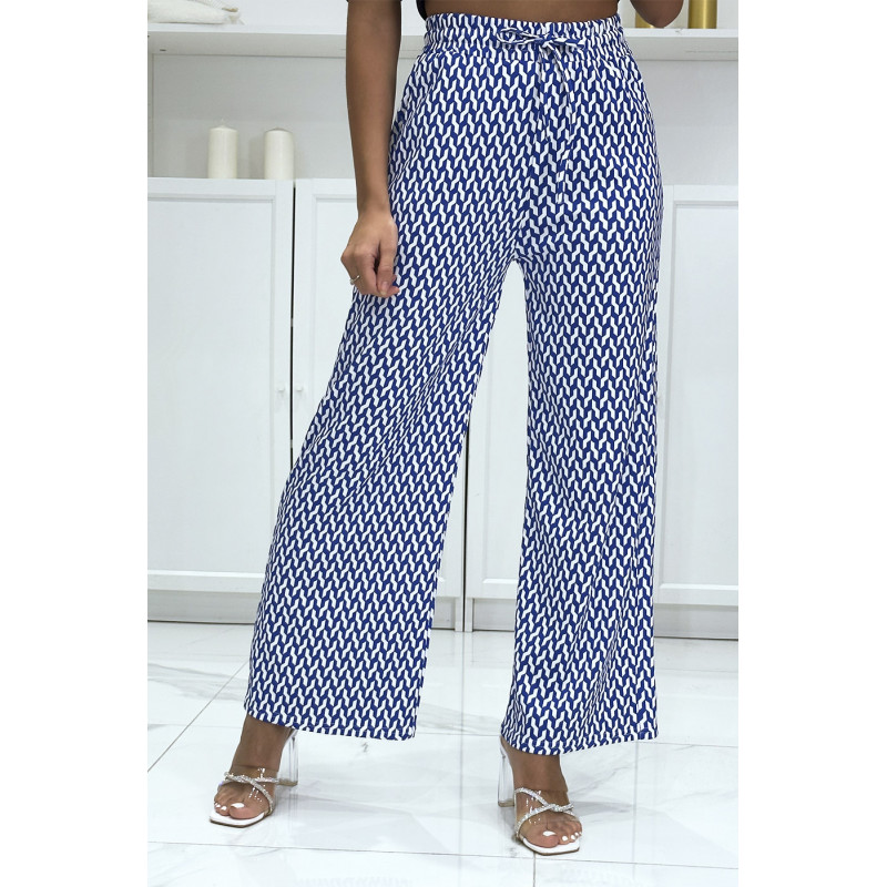 Pantalon palazzo très chic motif bleu et blanc - 2