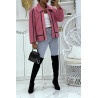 Manteaux fuchsia style aviateur en moumoute avec jolies bandes simili cuir chaud et doux - 1