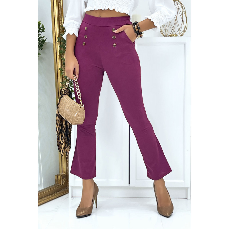 Pantalon patte d'eph lilas avec boutons et poches - 1