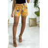 Short moutarde en coton motif fleuris avec poches - 4