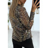 Chemise en voile camel manches bouffante et motif léopard - 5