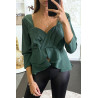 Blouse verte péplum à col et dos plongeant. - 2