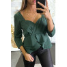 Blouse verte péplum à col et dos plongeant. - 3