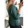 Blouse verte péplum à col et dos plongeant. - 5