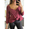 Blouse bordeaux péplum à col et dos plongeant. - 1