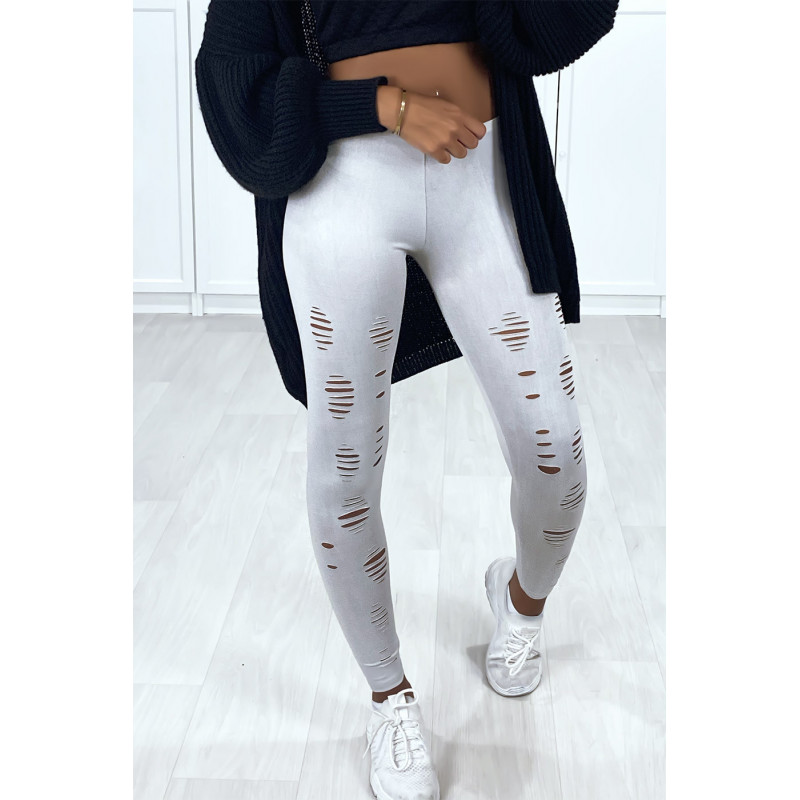 Legging gris matière brillant et extensible effilé à l'avant - 2