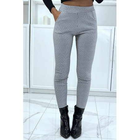 Pantalon slim blanc avec poches et joli motif pied de poule - 1