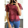 Top bordeaux doublé en dentelle et crochet avec manches bouffantes. - 2