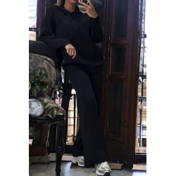 Ensemble noir sweat et palazzo en maille tricot très extensible  - 2