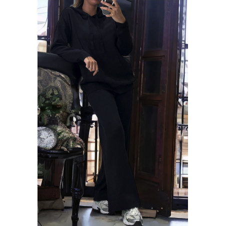 Ensemble noir sweat et palazzo en maille tricot très extensible  - 2