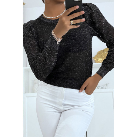 Pull jacquard noir fil doré - 7