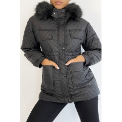 Manteau matelassé multi-poches noir à capuche - 3