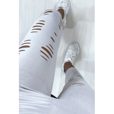 Legging corsaire gris matière brillante et extensible effilé à l'avant - 4