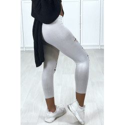 Legging corsaire gris matière brillante et extensible effilé à l'avant - 5