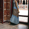 Longue robe plissé turquoise avec motif léopard - 1