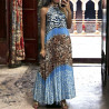 Longue robe plissé turquoise avec motif léopard - 2
