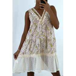 Robe d'été beige à imprimé coloré et crochet style bohème - 5