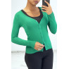 Gilet classique vert col V moulant et stretch - 1