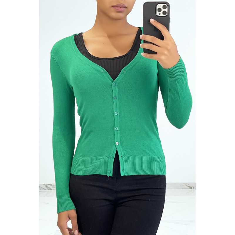 Gilet classique vert col V moulant et stretch - 2