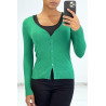 Gilet classique vert col V moulant et stretch - 2