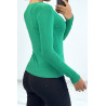 Gilet classique vert col V moulant et stretch - 3