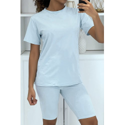 Ensemble T-shirt et cycliste bleu avec ceinture - 2