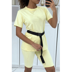 -Ensemble T-shirt et cycliste jaune avec ceinture - 2