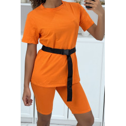 Ensemble T-shirt et cycliste orange avec ceinture - 2
