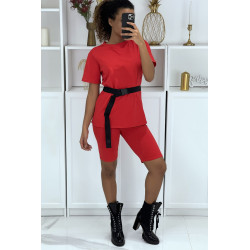 Ensemble T-shirt et cycliste rouge avec ceinture - 3