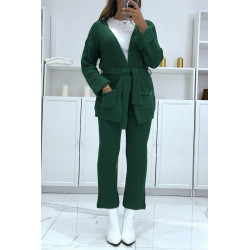 Ensemble gilet à ceinture et pantalon vert en tricot, très chaud pour l'hiver - 3