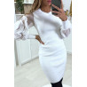 Robe pull blanc avec manches en tulle - 2