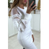 Robe pull blanc avec manches en tulle - 4