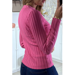 Pull fuchsia côtelé très doux à col haut - 5