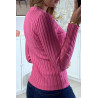 Pull fuchsia côtelé très doux à col haut - 5