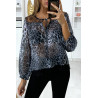 Blouse motif leopard gris avec dentelle au buste - 1