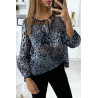 Blouse motif leopard gris avec dentelle au buste - 2