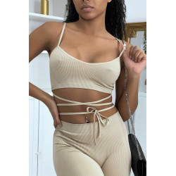 Ensemble moulant beige avec crop top à lacets - 5