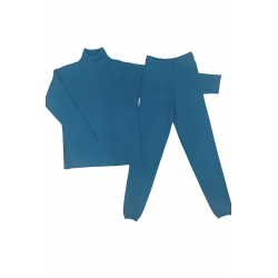 Ensemble pull col roulé over size et jegging en maille côtelé extensible bleu - 1