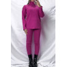 Ensemble pull col roulé over size et jegging en maille côtelé extensible fuchsia - 3