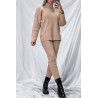 Ensemble pull col roulé over size et jegging en maille côtelé extensible taupe - 2