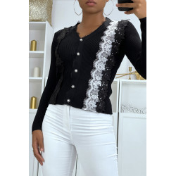 Magnifique gilet noir avec dentelle et broderie blanc et noir - 2