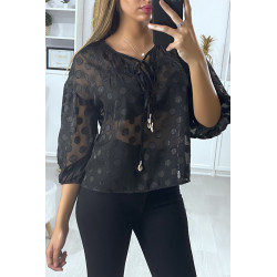 Blouse noir avec lacet devant et motif brillant - 1