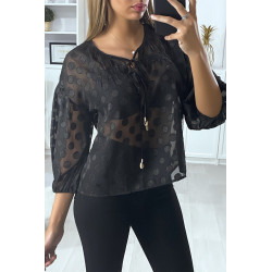 Blouse noir avec lacet devant et motif brillant - 3