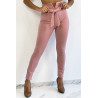 Pantalon slim rose taille haute avec ceinture et forme V - 2