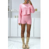 Ensemble pull et short rose en maille tressé très tendance  - 2