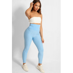 Legging push-up taille haute turquoise anti-cellulite effet minceur avec noeud au dos - 1